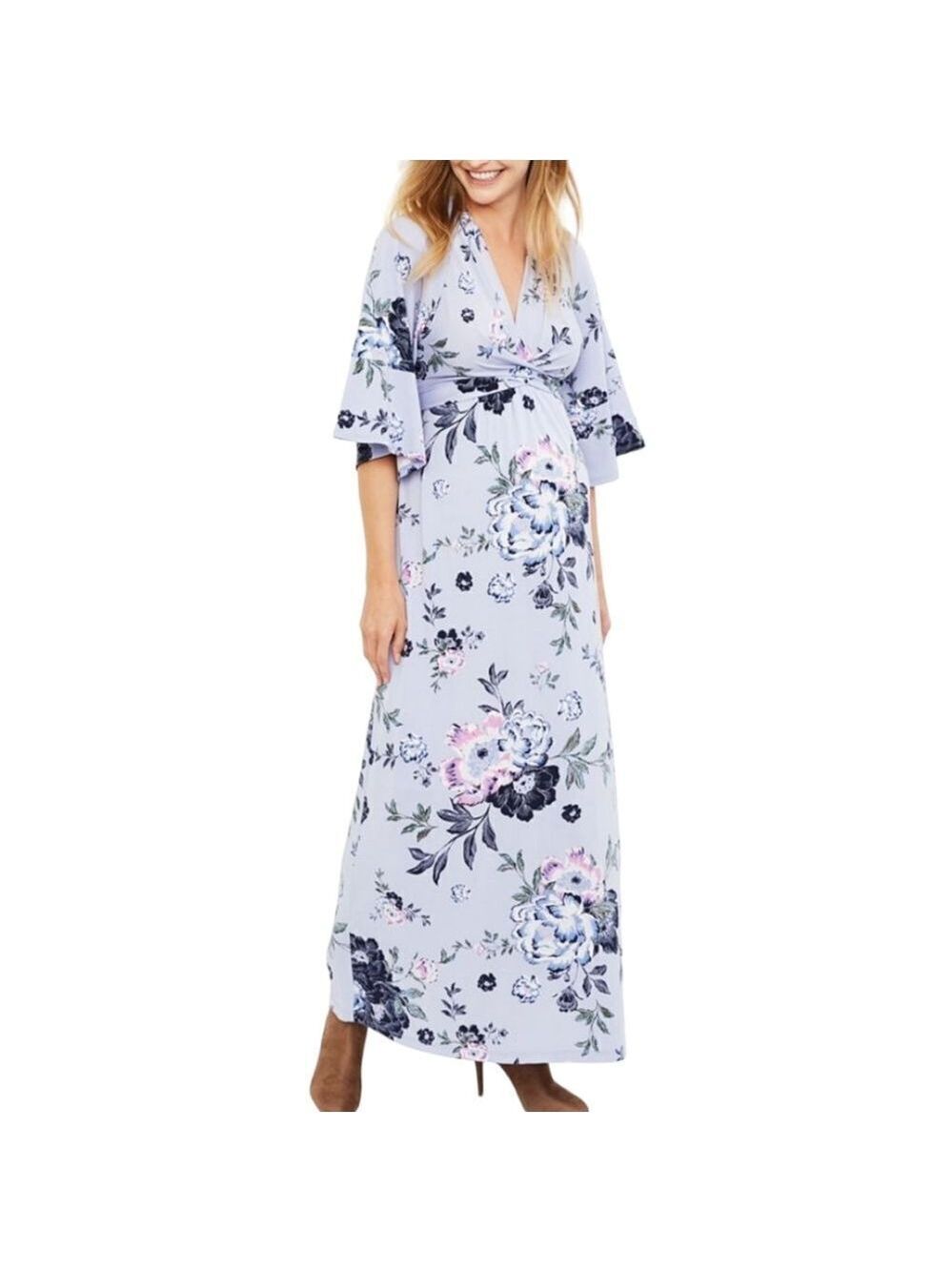 Jessica Simpson Wrap Kimno Sleeve Maxi Blue Floral Size Small
